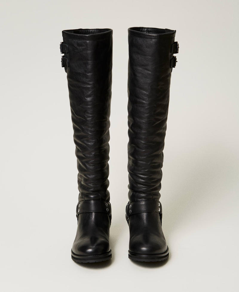 Scee by twin set Stivali alti 'Darcy' in pelle con cinturini Sottocosto