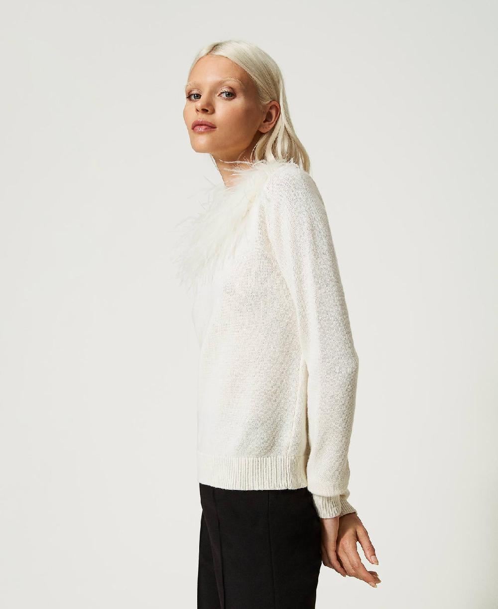Scee by twin set Maglia regular in misto lana con piume In Saldo