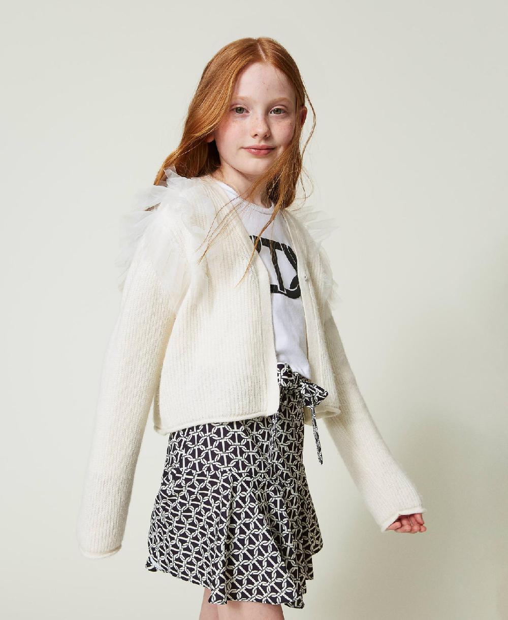 Scee by twin set Cardigan regular con balze in tulle Consegna Veloce