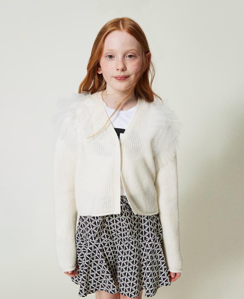 Scee by twin set Cardigan regular con balze in tulle Consegna Veloce
