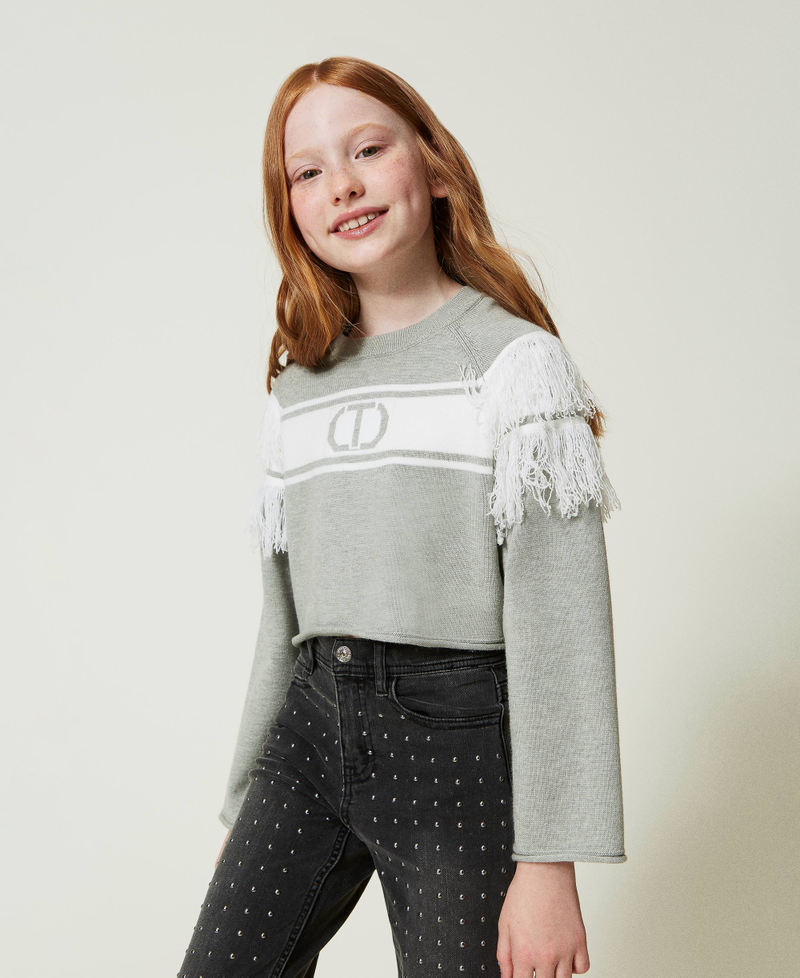 Scee by twin set Maglia con Oval T jacquard e frange In Vendita