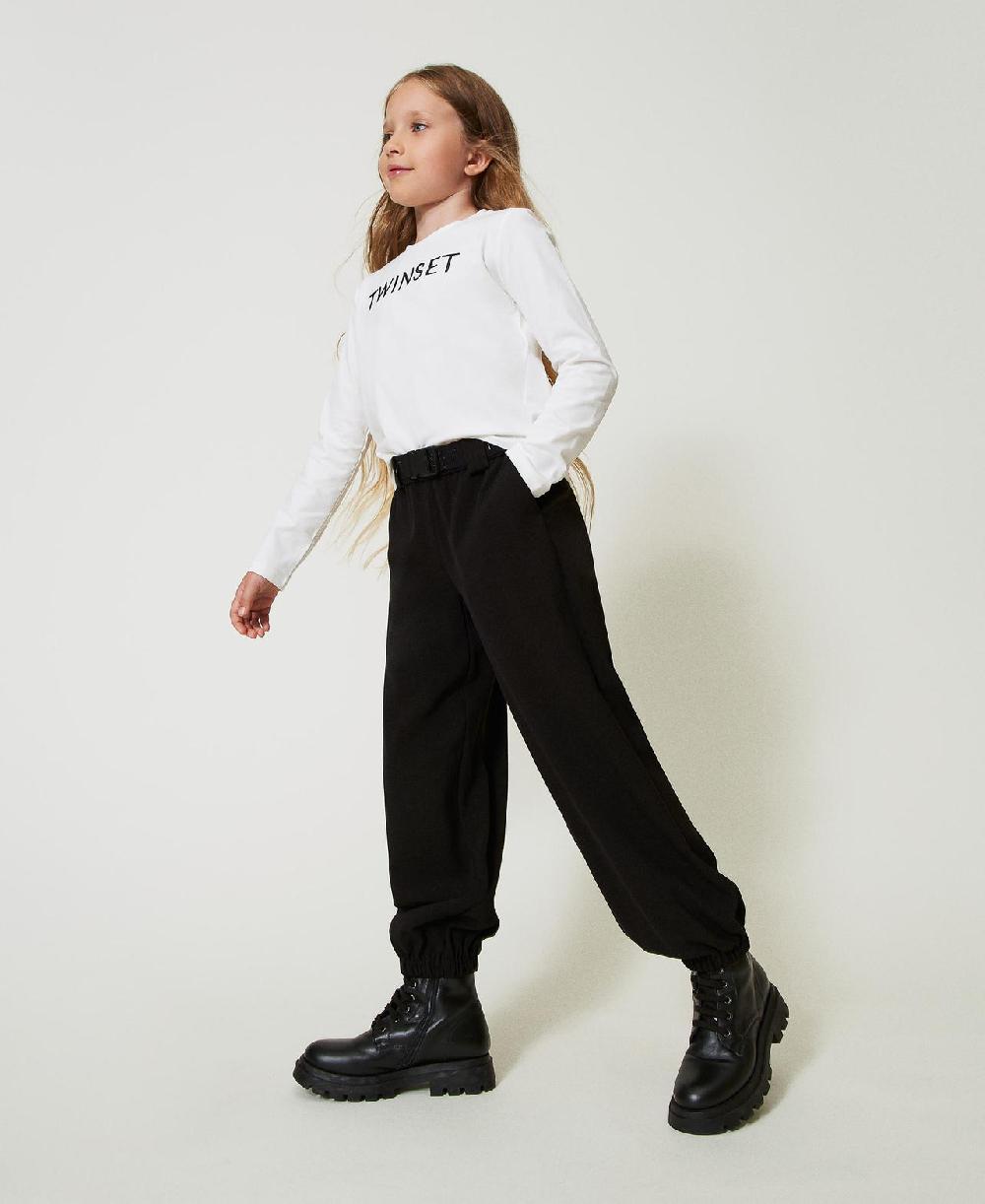 Scee by twin set T-shirt cropped con logo ricamato Italia