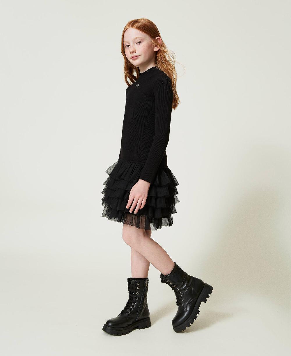 Scee by twin set Abito in maglia a costine con tulle In Linea
