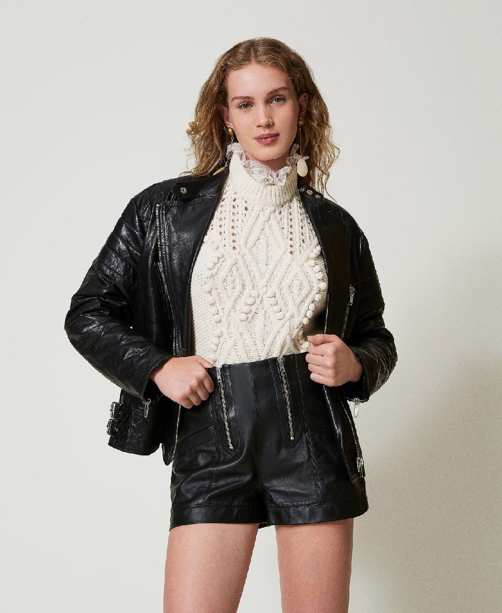 Scee by twin set Shorts 'Fairfax' in pelle con zip Offerta