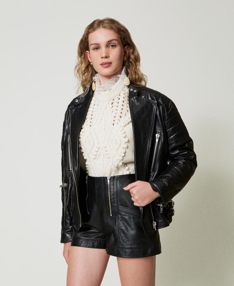 Scee by twin set Shorts 'Fairfax' in pelle con zip Offerta