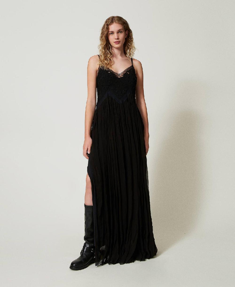 Scee by twin set Abito lungo in creponne e tulle Italy