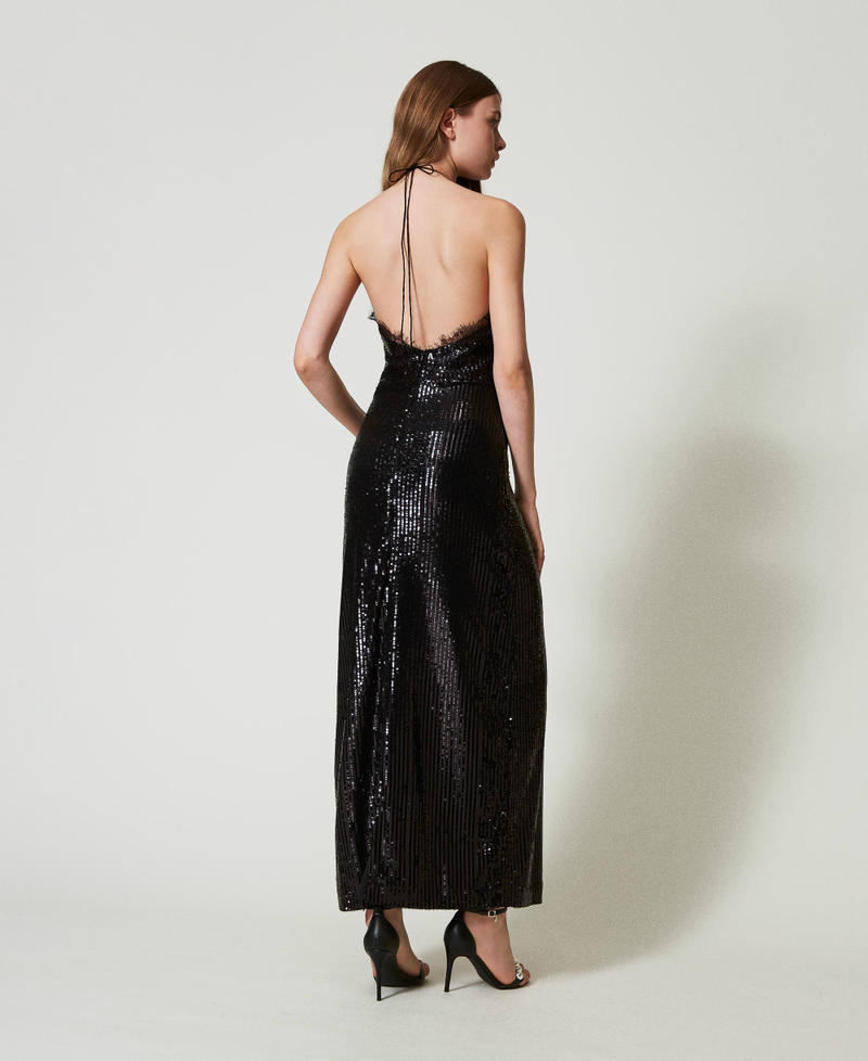 Scee by twin set Abito lungo in paillettes con pizzo Saldi Di Fabbrica