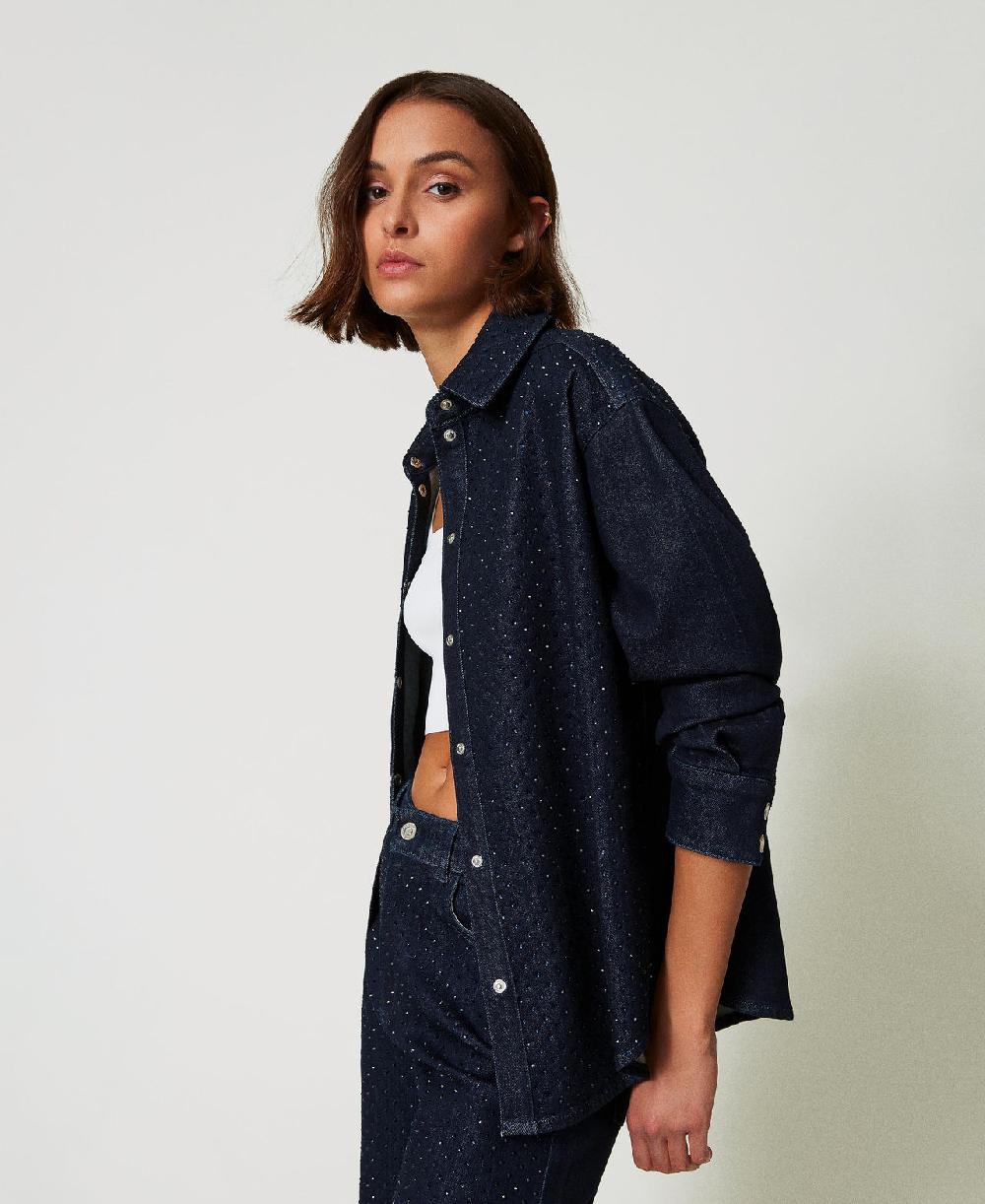 Scee by twin set Camicia in jeans con strass Vendite Flash