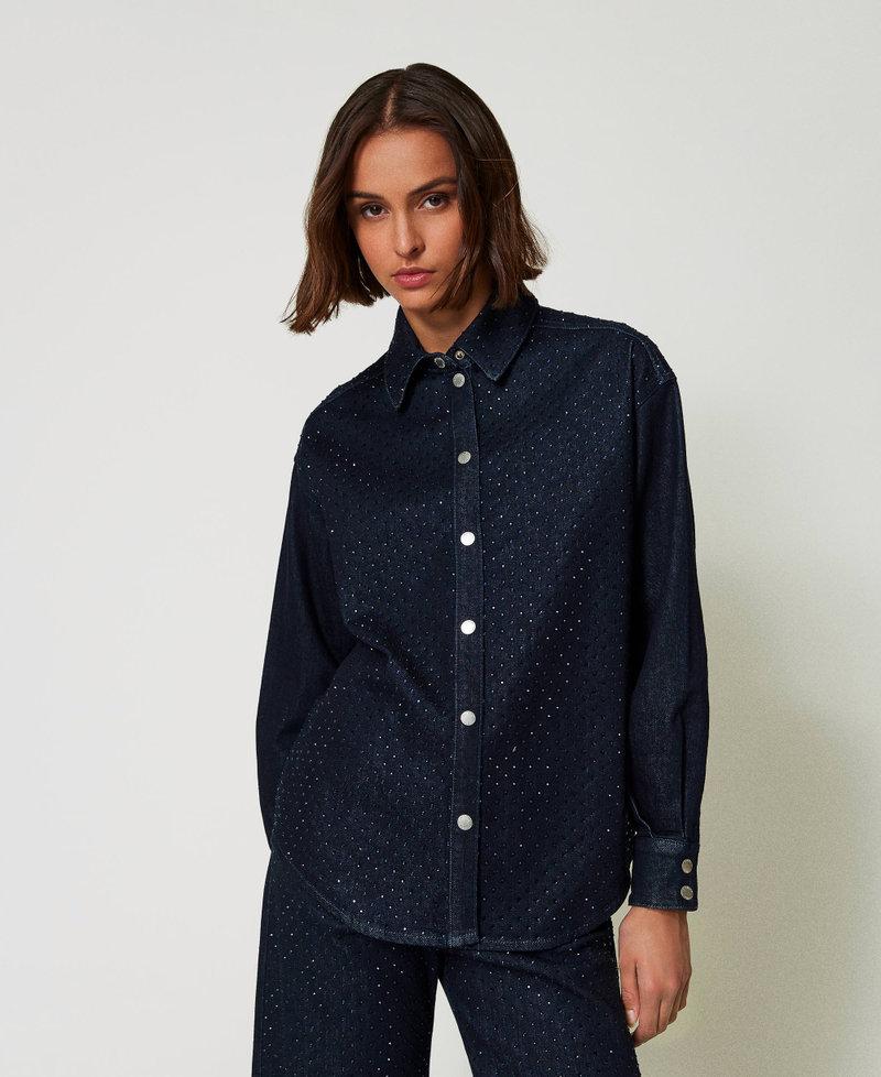 Scee by twin set Camicia in jeans con strass Vendite Flash