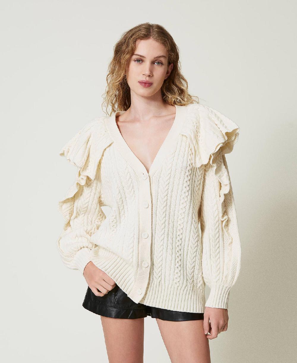 Scee by twin set Cardigan in misto lana con volant Negozio