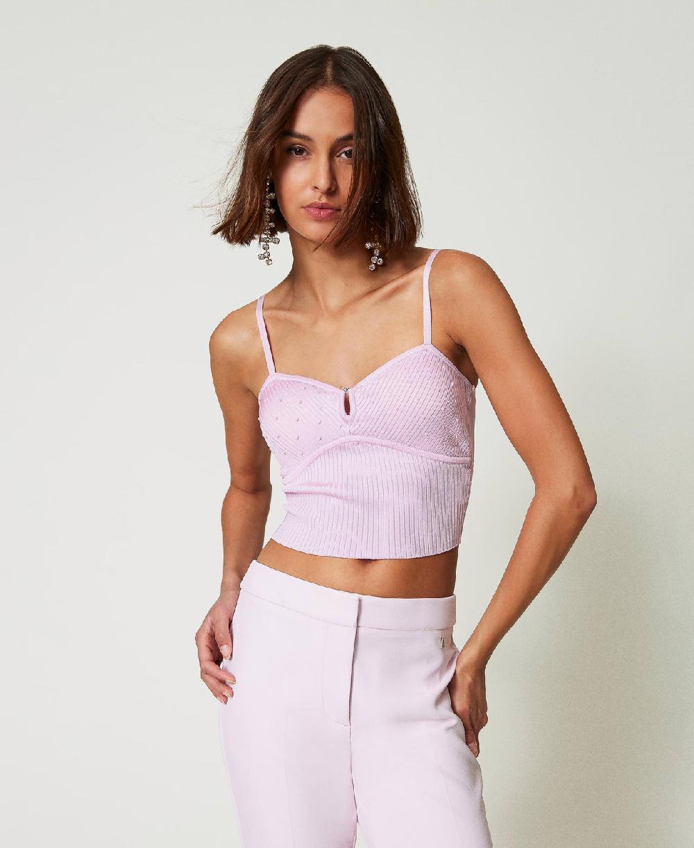 Scee by twin set Top in filato riciclato con perline Qualità