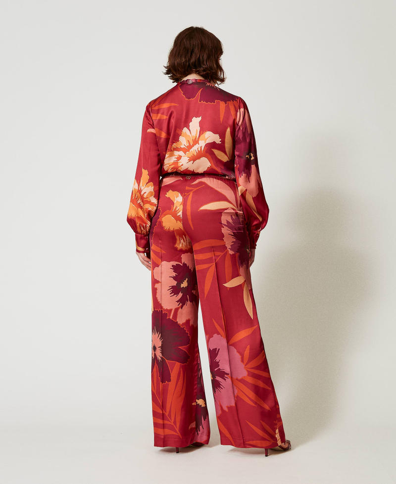 Scee by twin set Pantaloni wide leg in raso a fiori Vendita