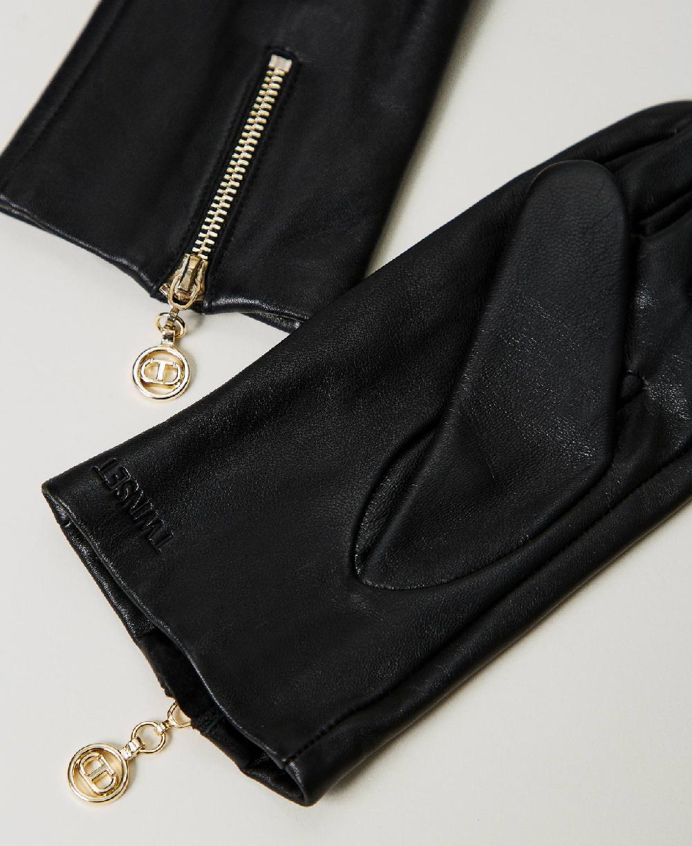 Scee by twin set Guanti in pelle con zip e Oval T Offerte esclusive