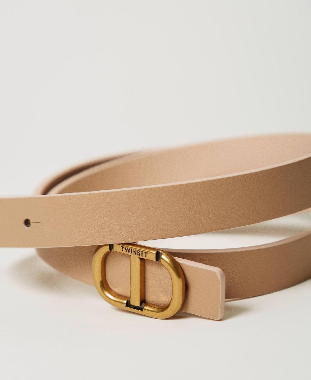 Scee by twin set Cintura reversibile sottile in pelle con Oval T Ultimi due giorni