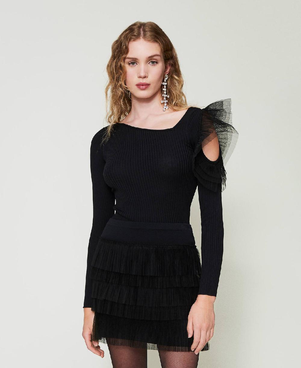Scee by twin set Maglia fitted con cut-out e tulle Qualità