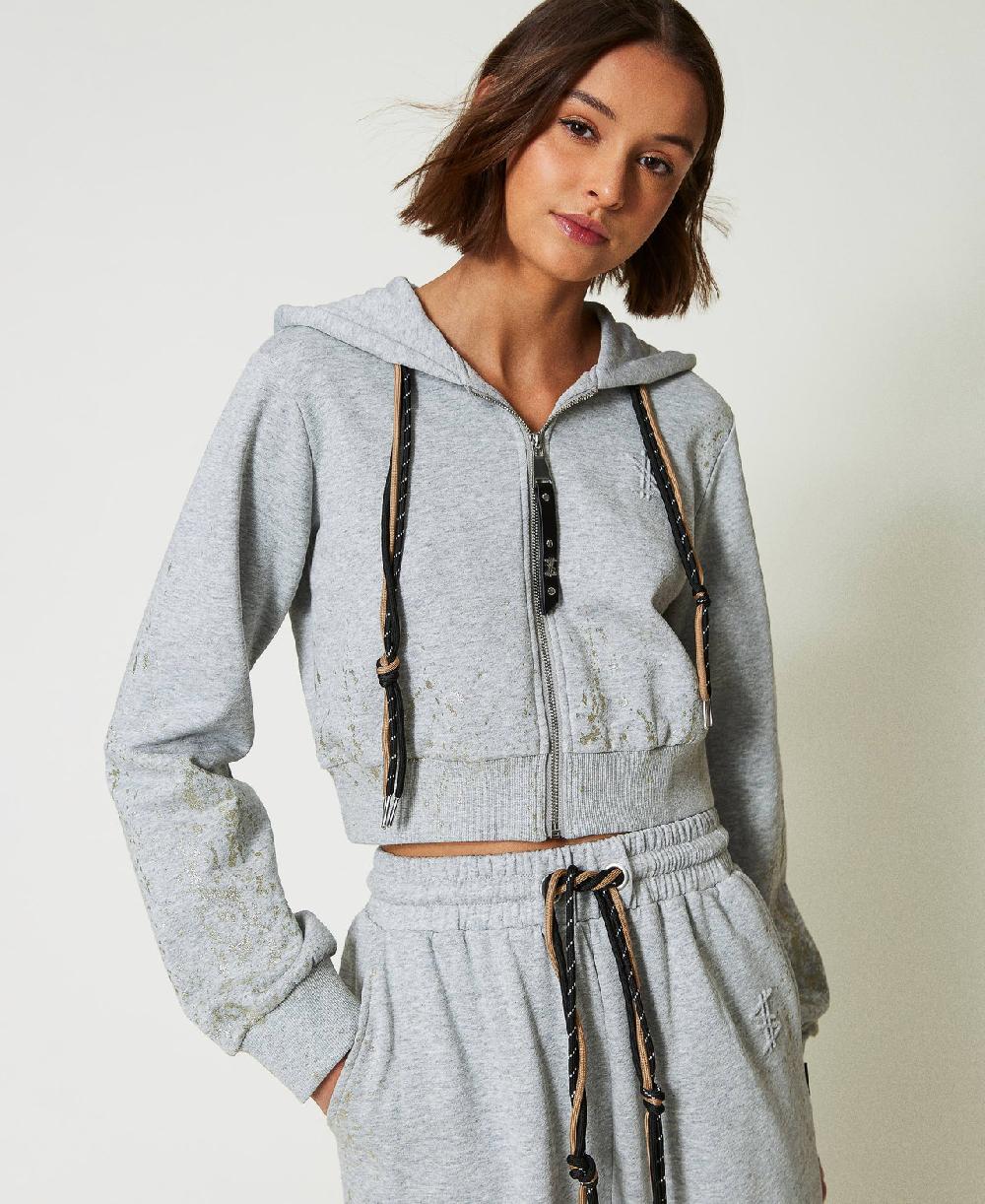 Scee by twin set Felpa cropped MYFO con stampa glitter Vendita