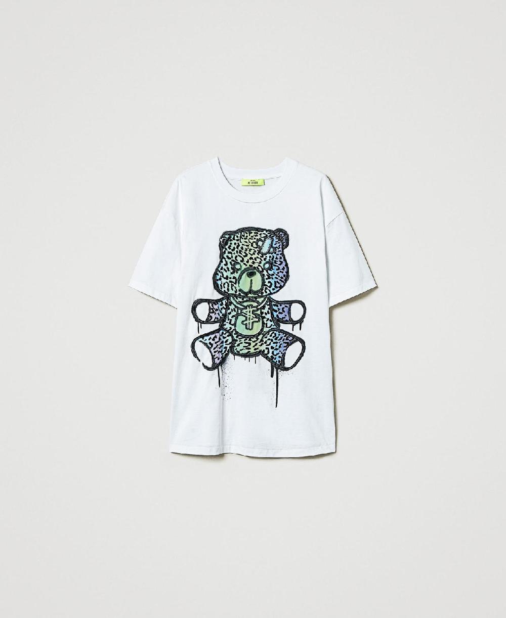 Scee by twin set T-shirt over MYFO con stampa e ricamo