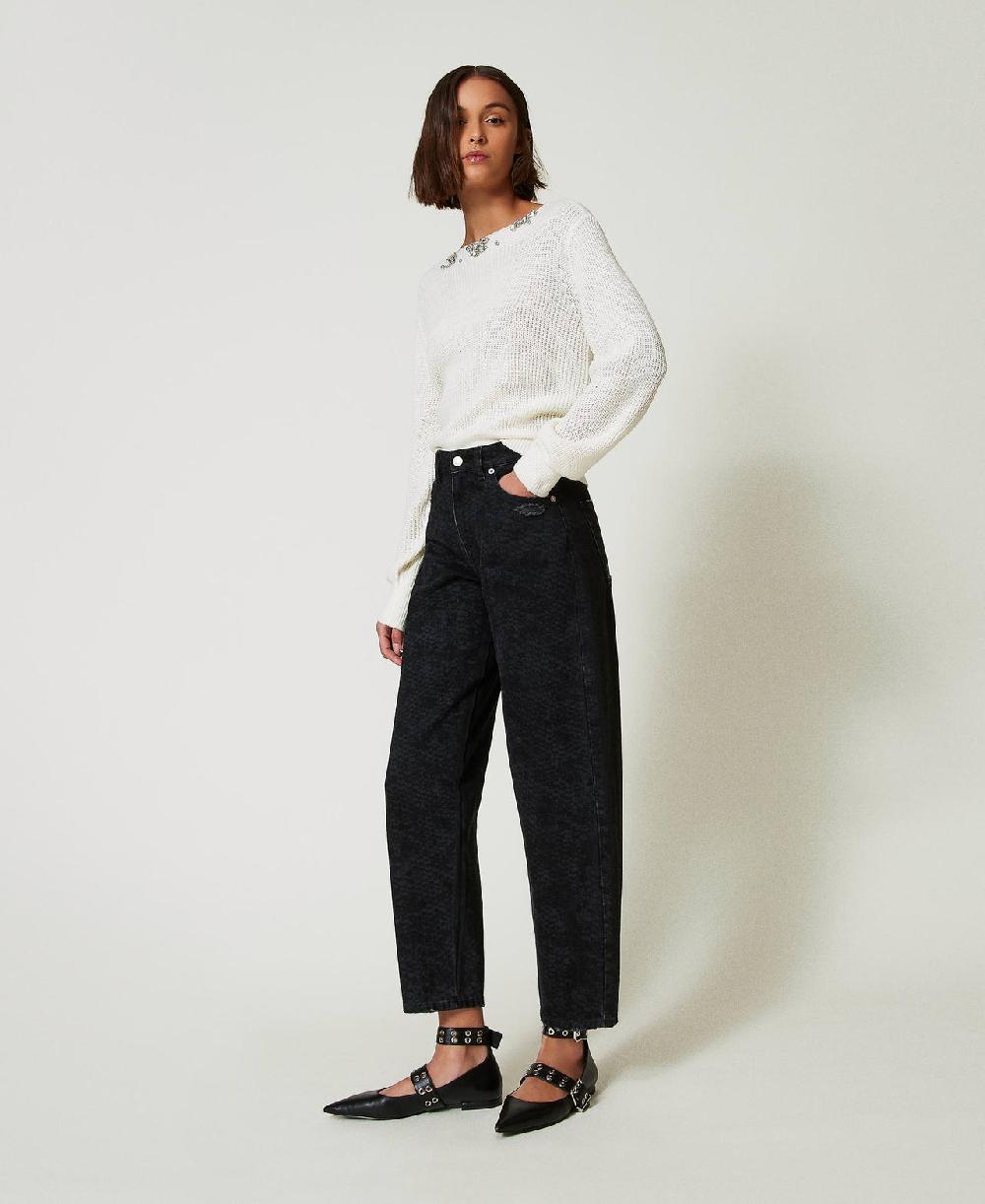 Scee by twin set Jeans barrel fit con stampa snake Novità