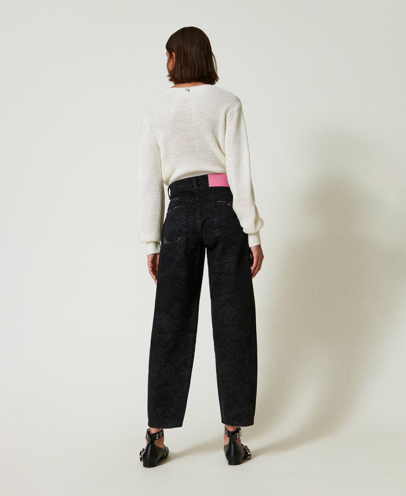 Scee by twin set Jeans barrel fit con stampa snake Novità