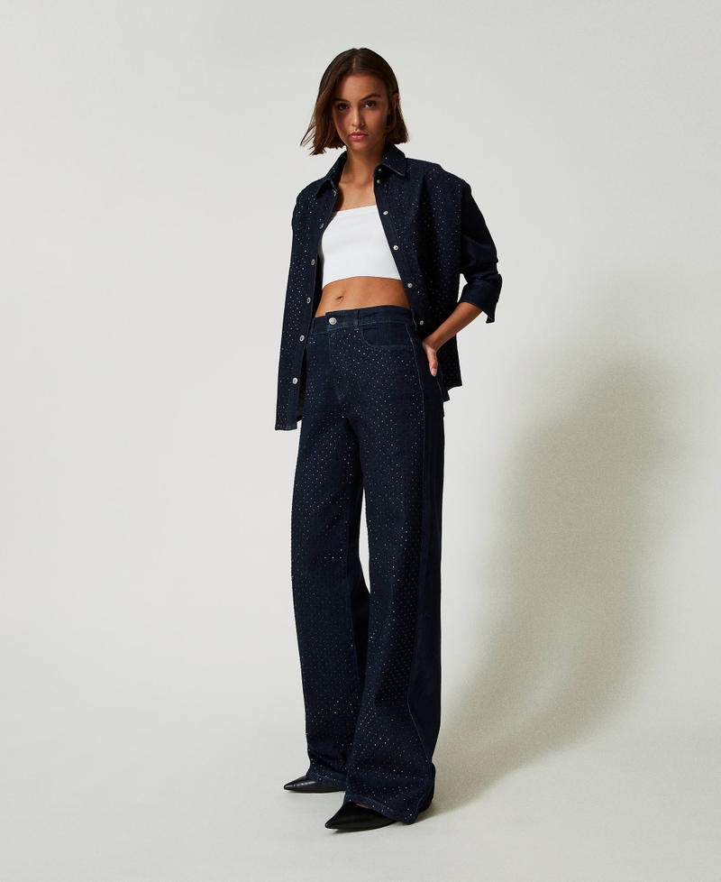 Scee by twin set Jeans wide leg in full strass Offerta
