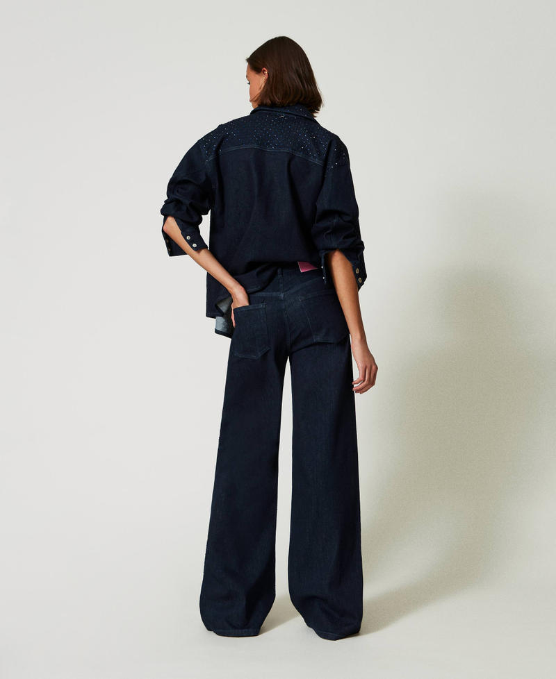 Scee by twin set Jeans wide leg in full strass Offerta
