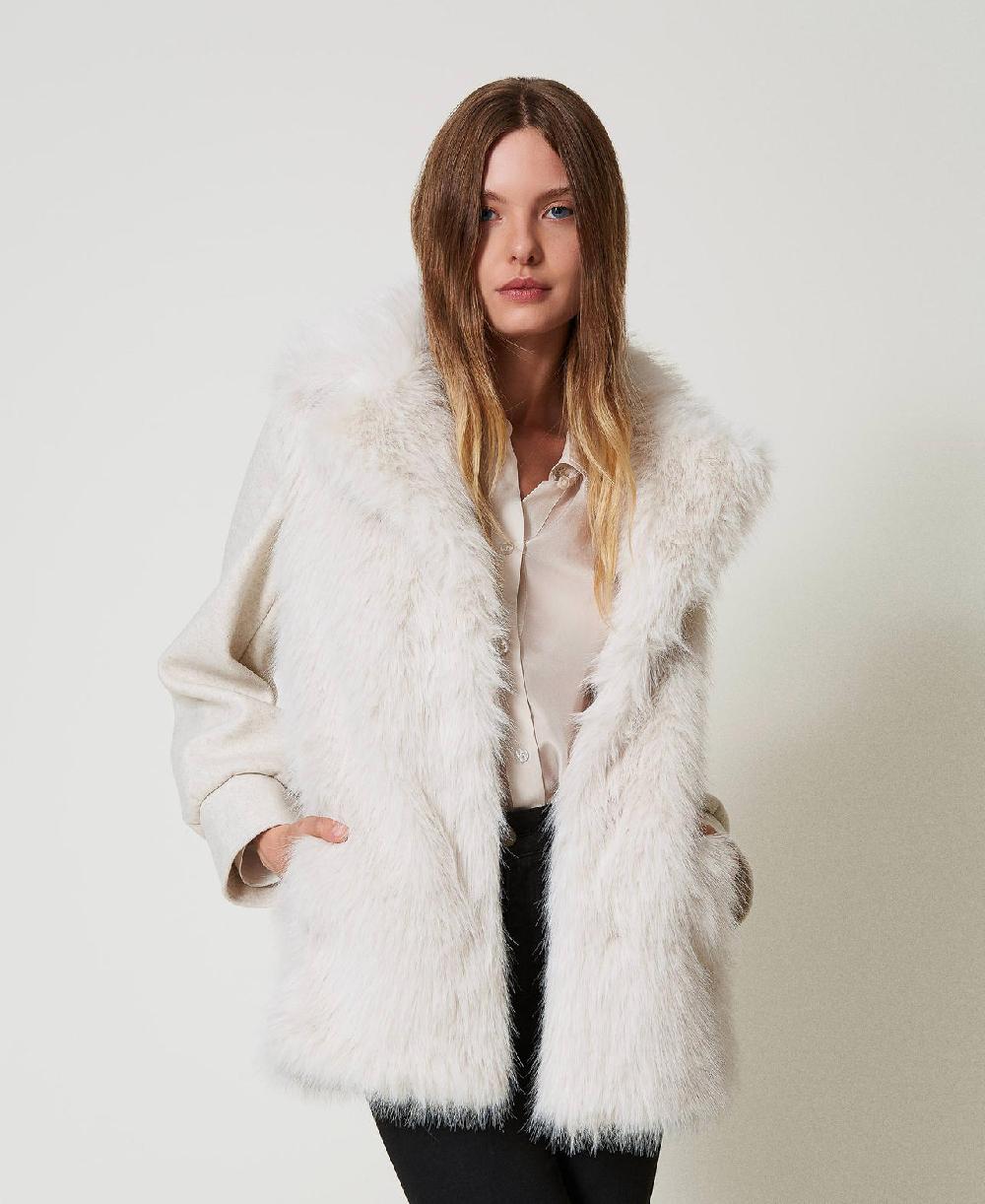 Scee by twin set Cappotto in panno e faux fur Hotsell