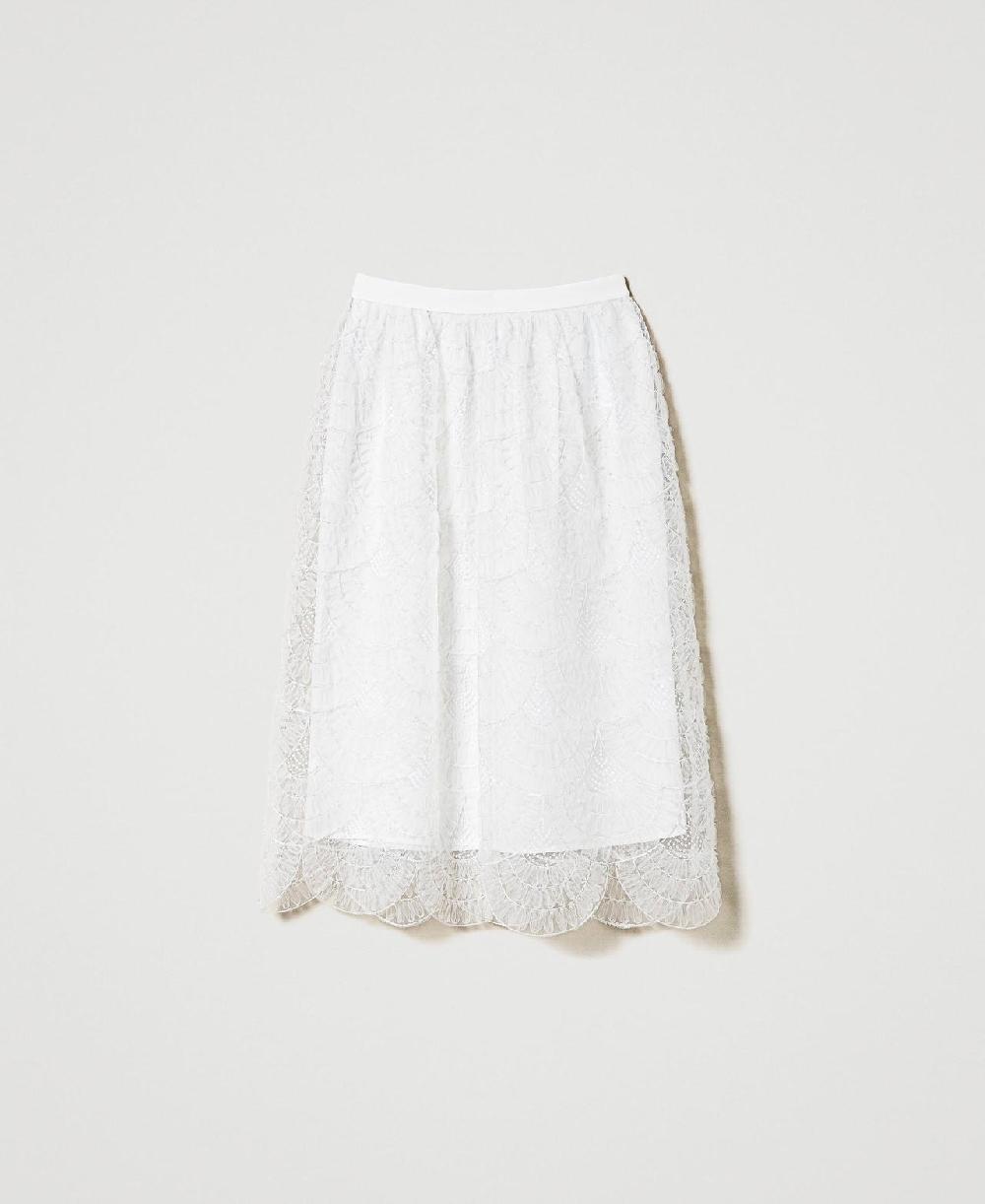Scee by twin set Gonna longuette in organza con ricami
