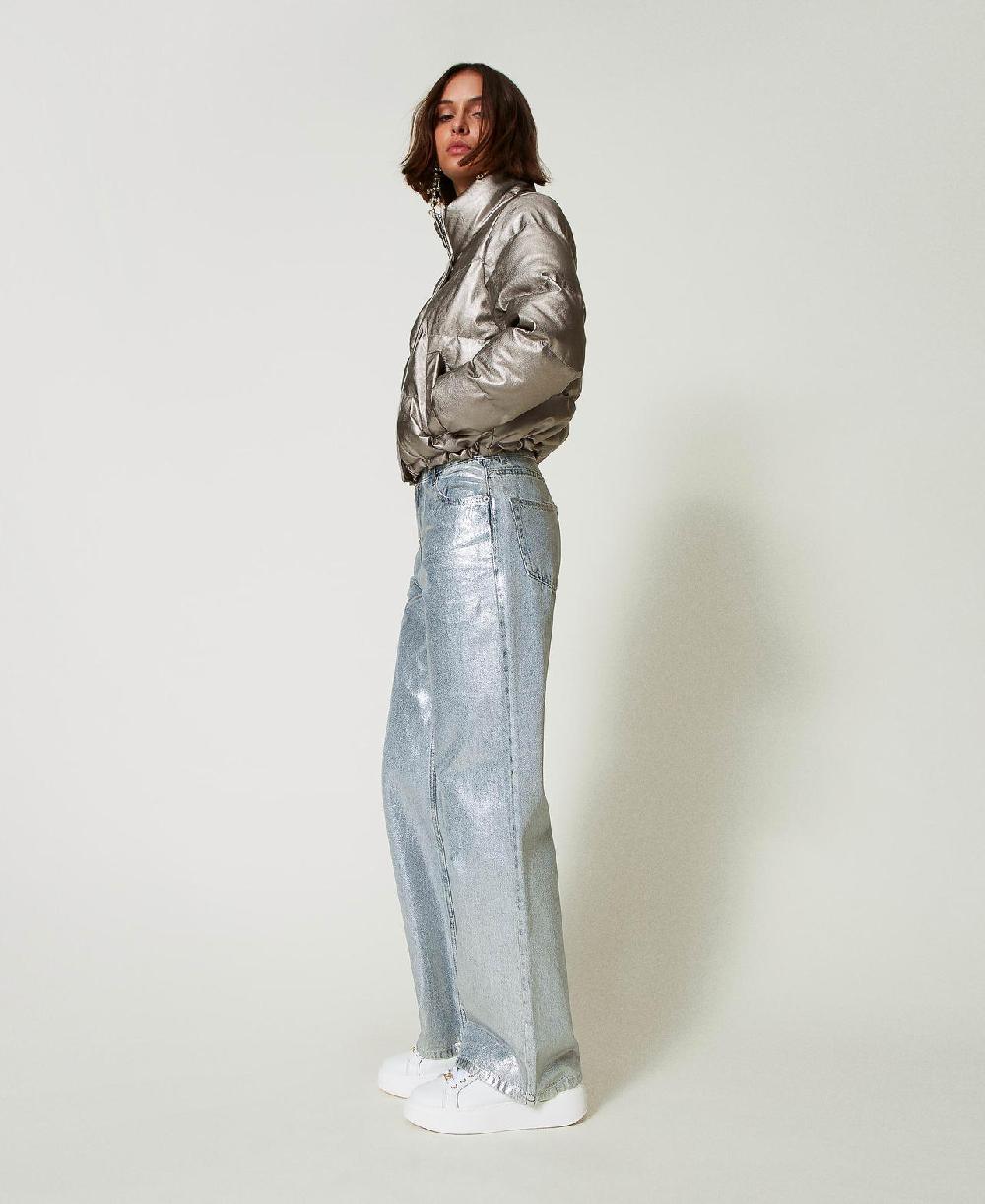 Scee by twin set Jeans wide leg con spalmatura argento Negozio online di fabbrica
