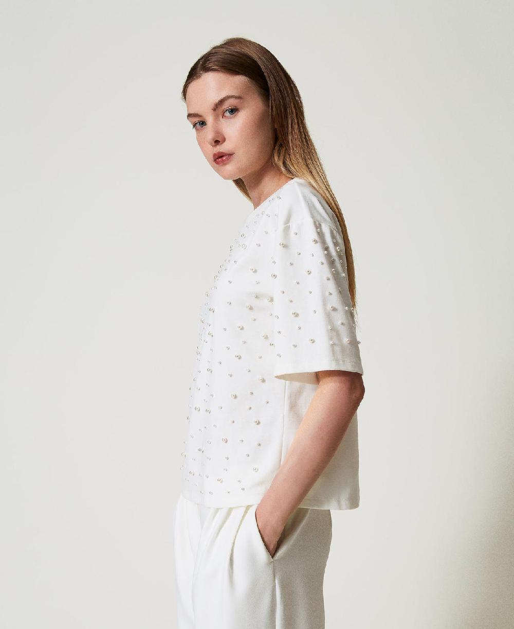 Scee by twin set T-shirt con perle Offerta speciale della fabbrica