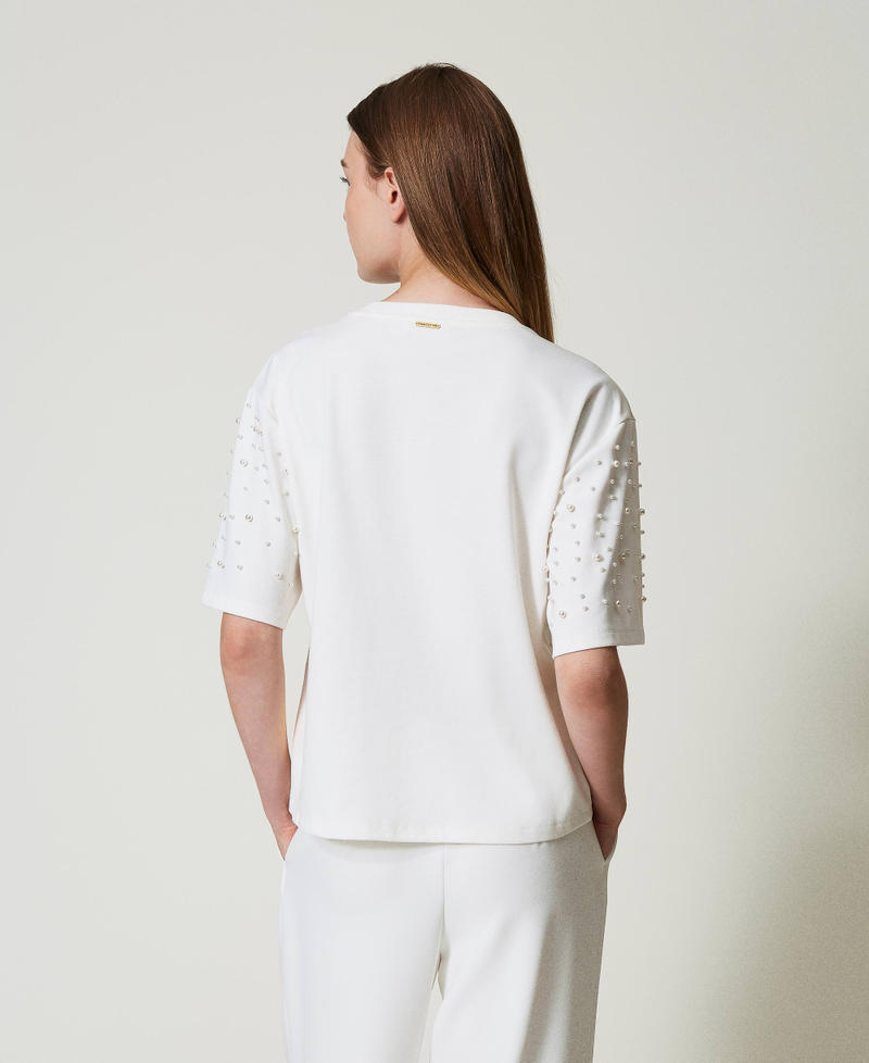 Scee by twin set T-shirt con perle Offerta speciale della fabbrica