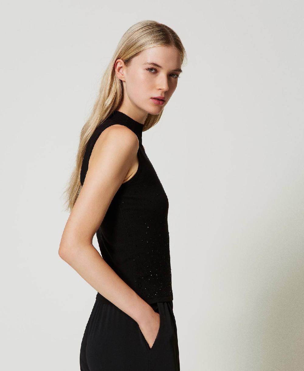Scee by twin set Top in maglia con strass in dégradé Fino al 55% di sconto