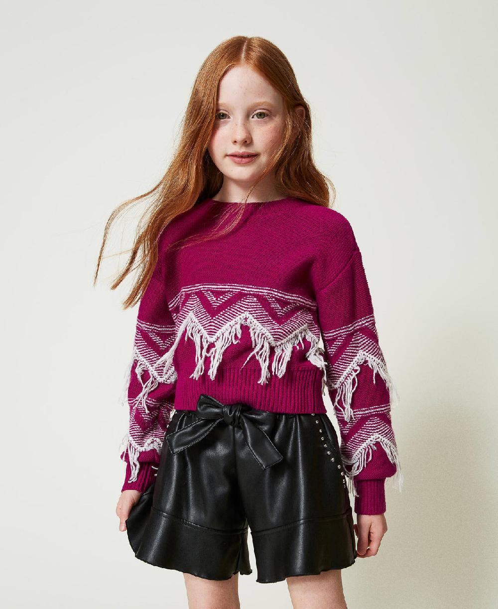Scee by twin set Maglia in misto lana con frange Saldi