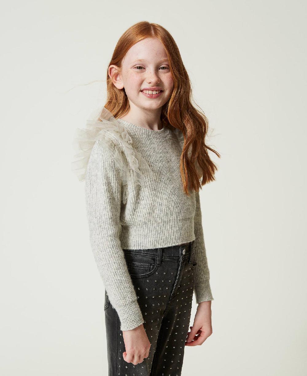Scee by twin set Maglia regular con balze in tulle Offerte
