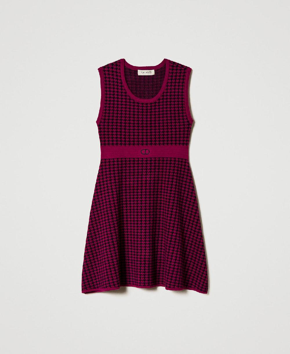 Scee by twin set Abito corto in maglia jacquard pied de poule In Saldo