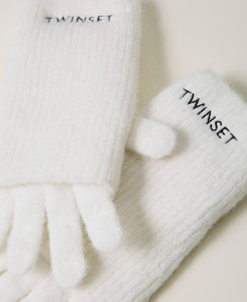 Scee by twin set Set guanti in maglia con ricamo logo