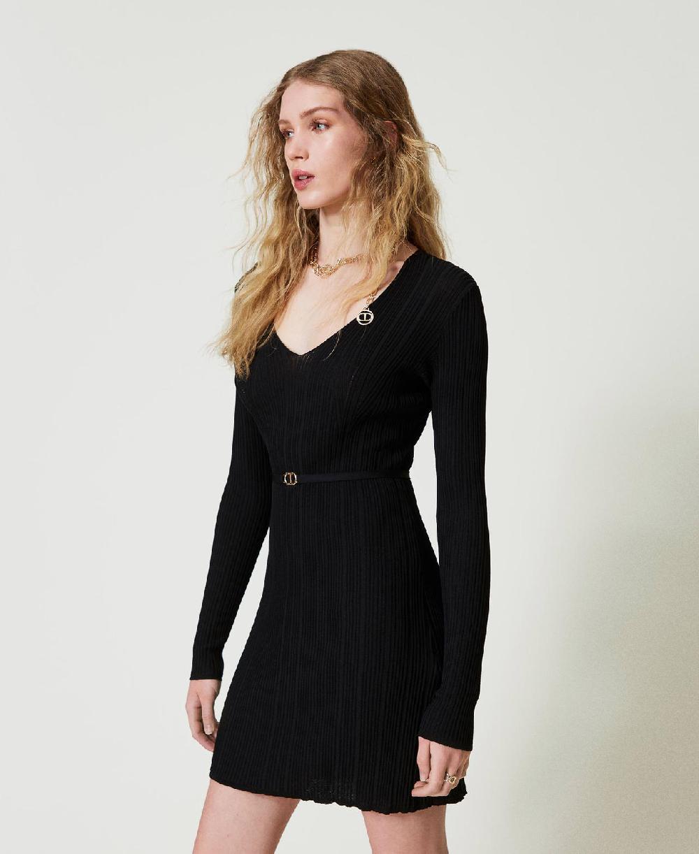 Scee by twin set Abito corto in maglia a costine con cintura Flash Sale