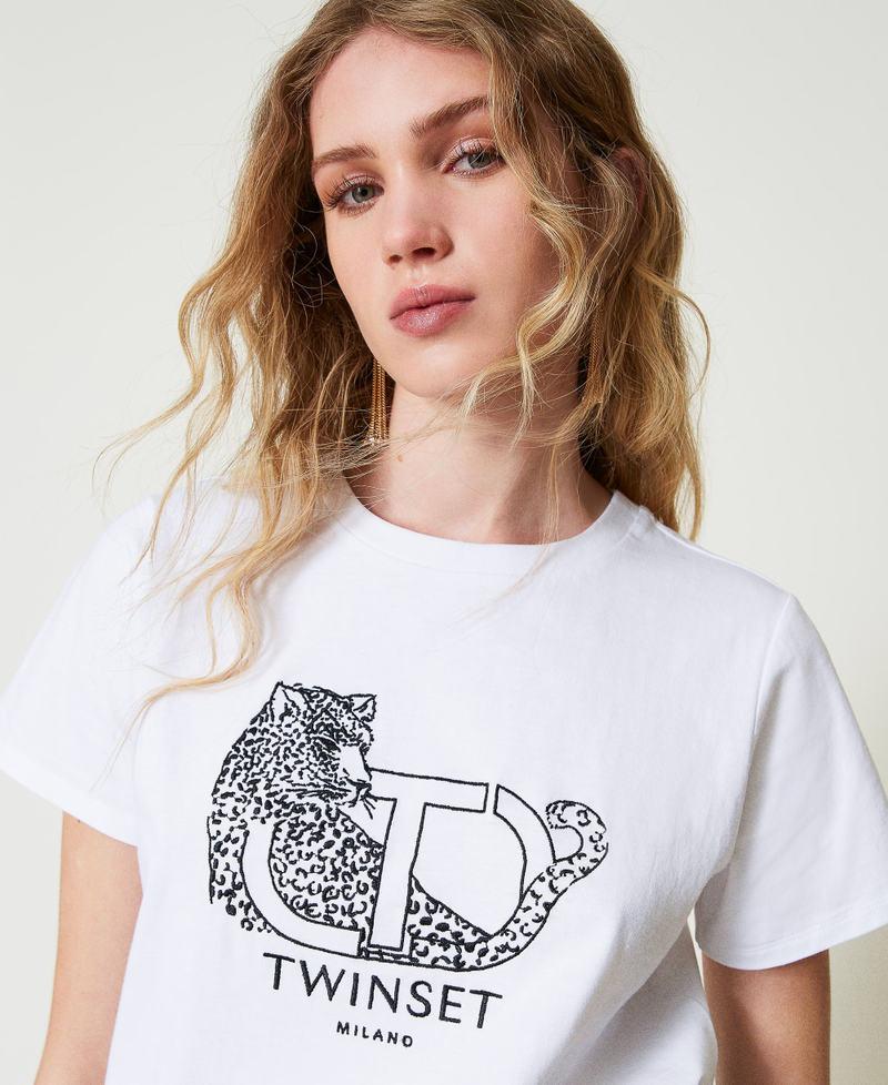 Scee by twin set T-shirt con ricamo logo e giaguaro Vendite stagionali