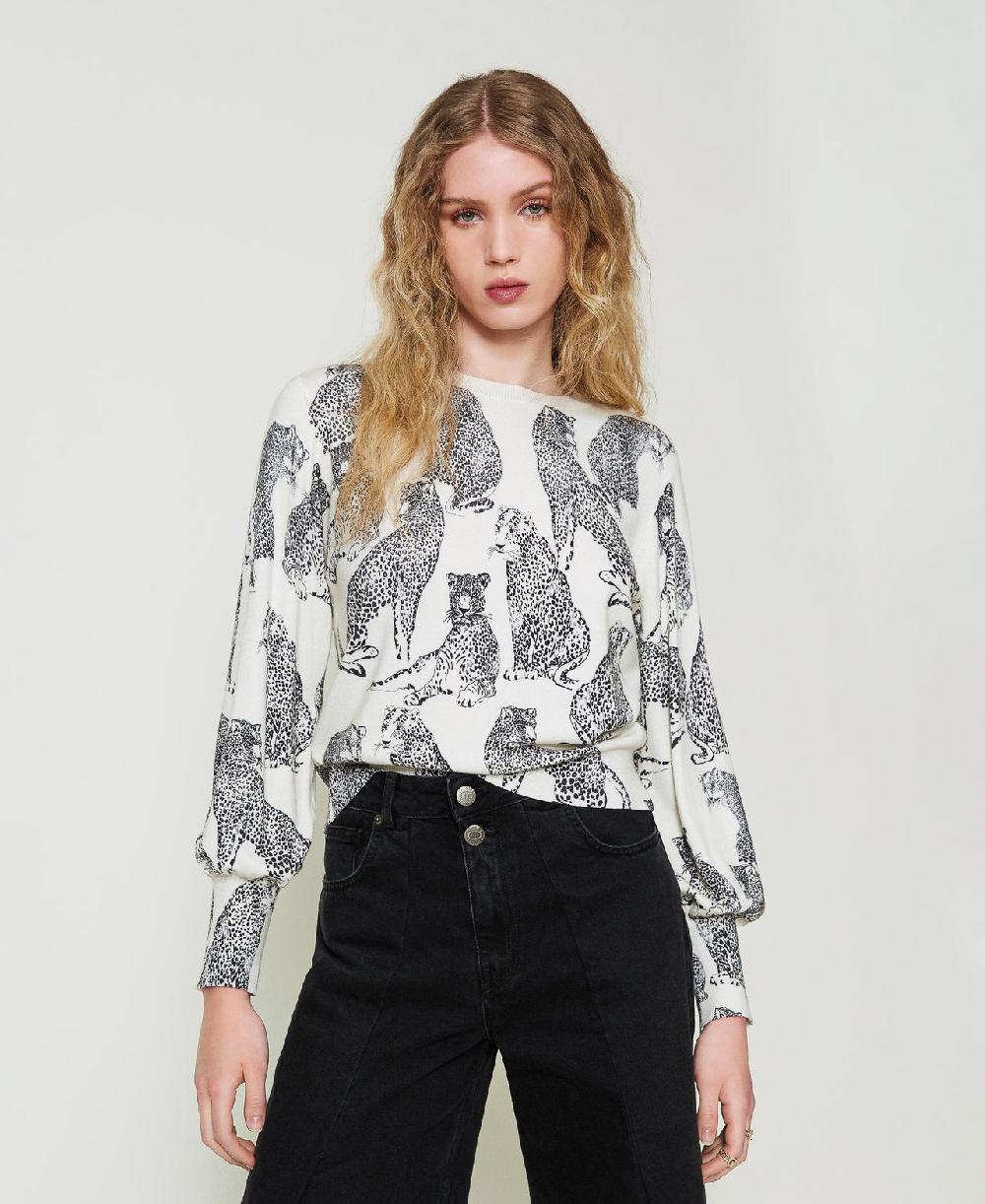Scee by twin set Maglia con stampa giaguari Offerta San Valentino