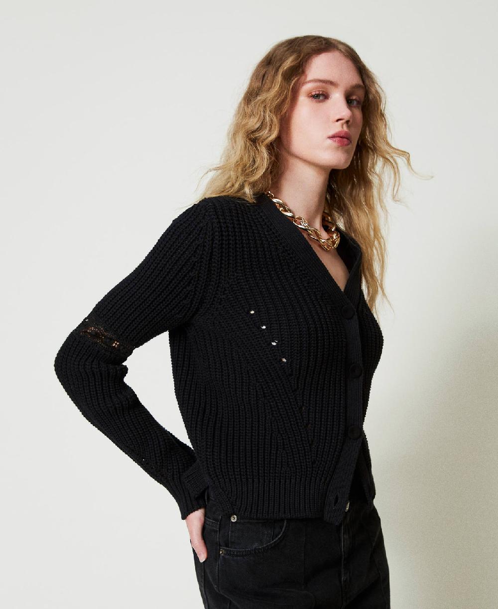 Scee by twin set Cardigan a costine con pizzo Latest fashion