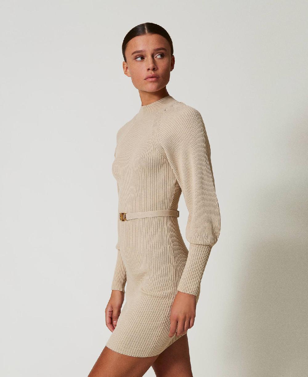 Scee by twin set Abito corto in maglia a costine con cintura Offerta temporanea