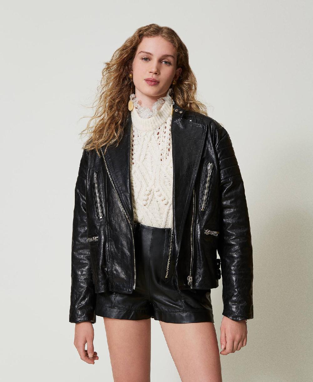 Scee by twin set Giacca biker 'Fairfax' in pelle Offerte stagionali