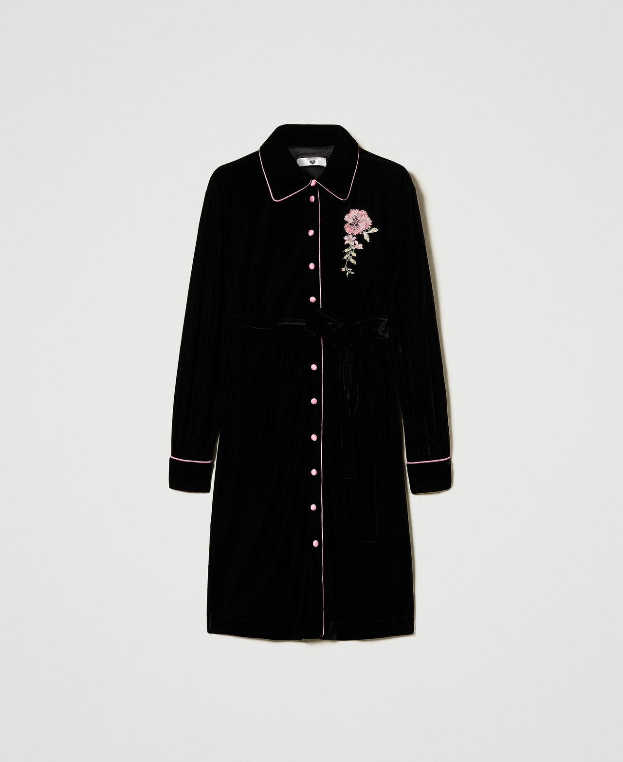 Scee by twin set Camicia da notte in velluto con ricamo Offerta settimanale