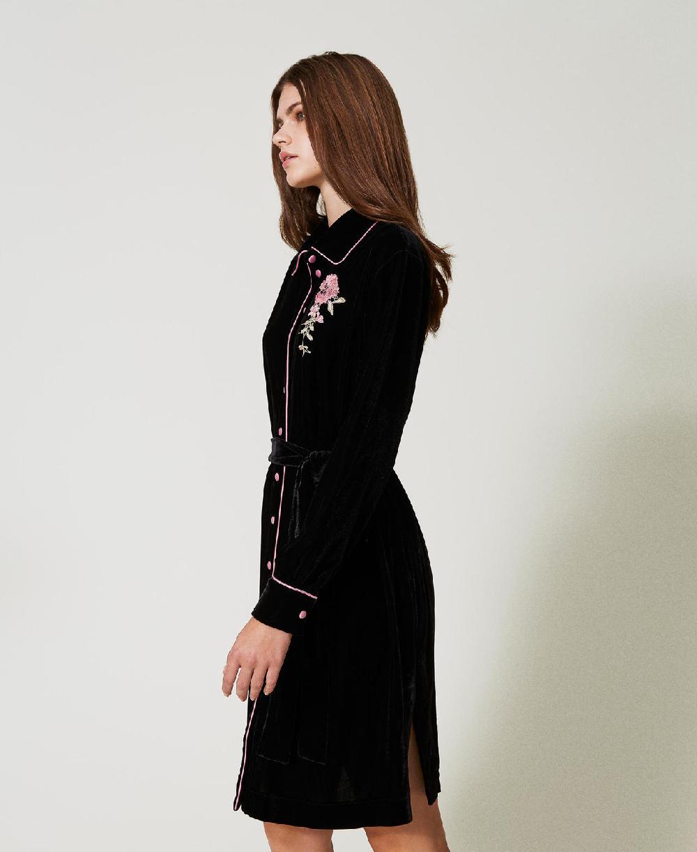 Scee by twin set Camicia da notte in velluto con ricamo Offerta settimanale