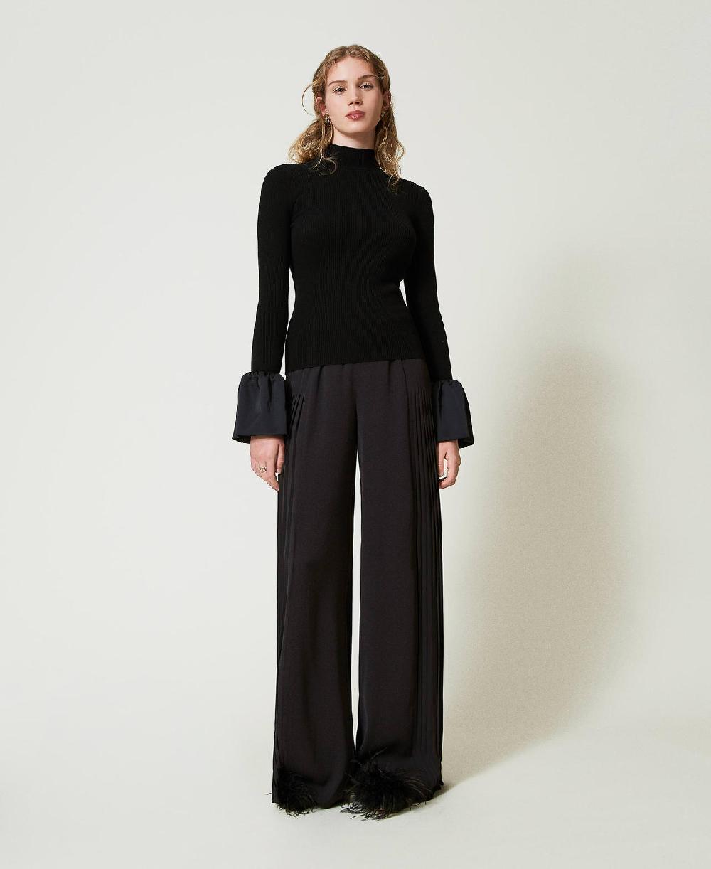 Scee by twin set Pantaloni a palazzo in georgette plissé ACQUISTA ORA