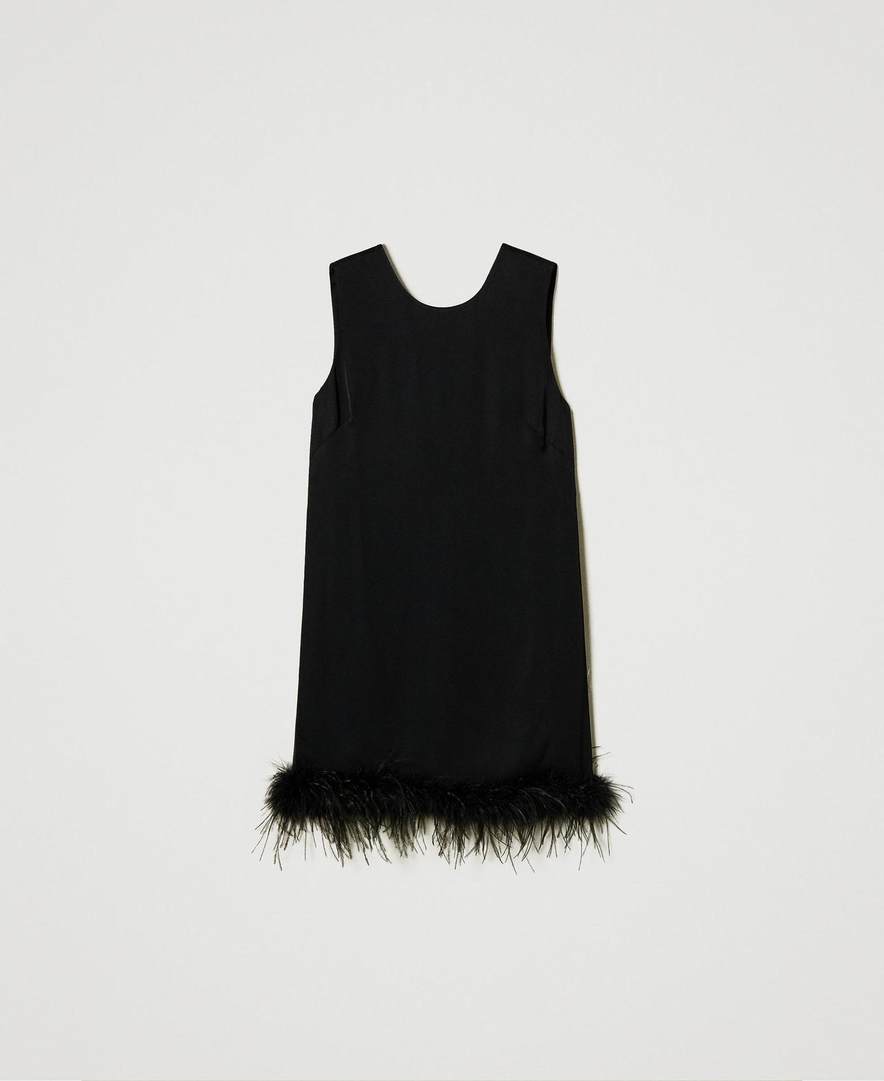 Scee by twin set Abito corto smanicato in raso con piume