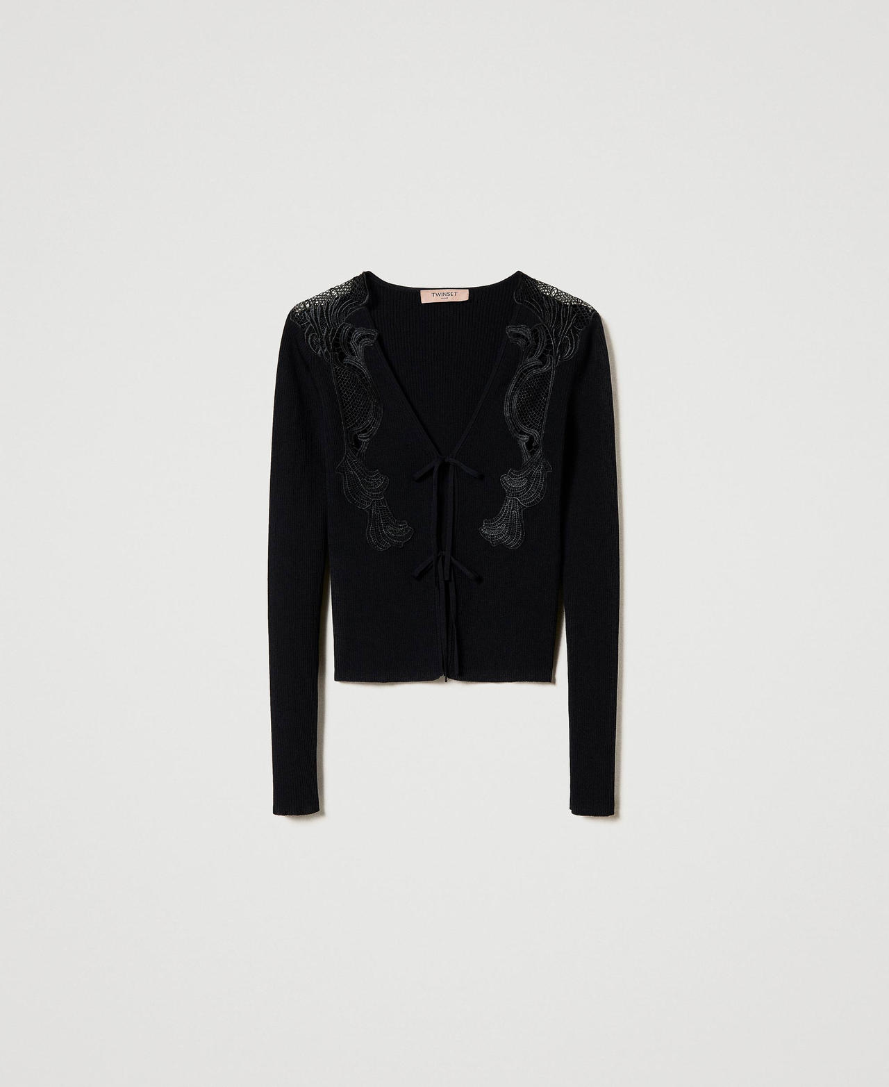 Scee by twin set Cardigan con laccetti e pizzo