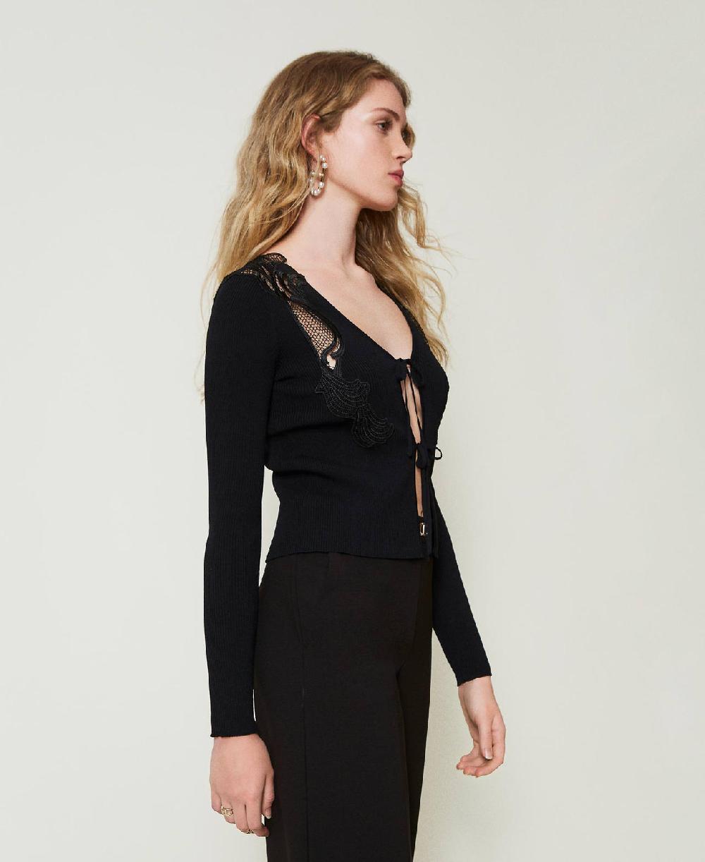 Scee by twin set Cardigan con laccetti e pizzo Super sconto