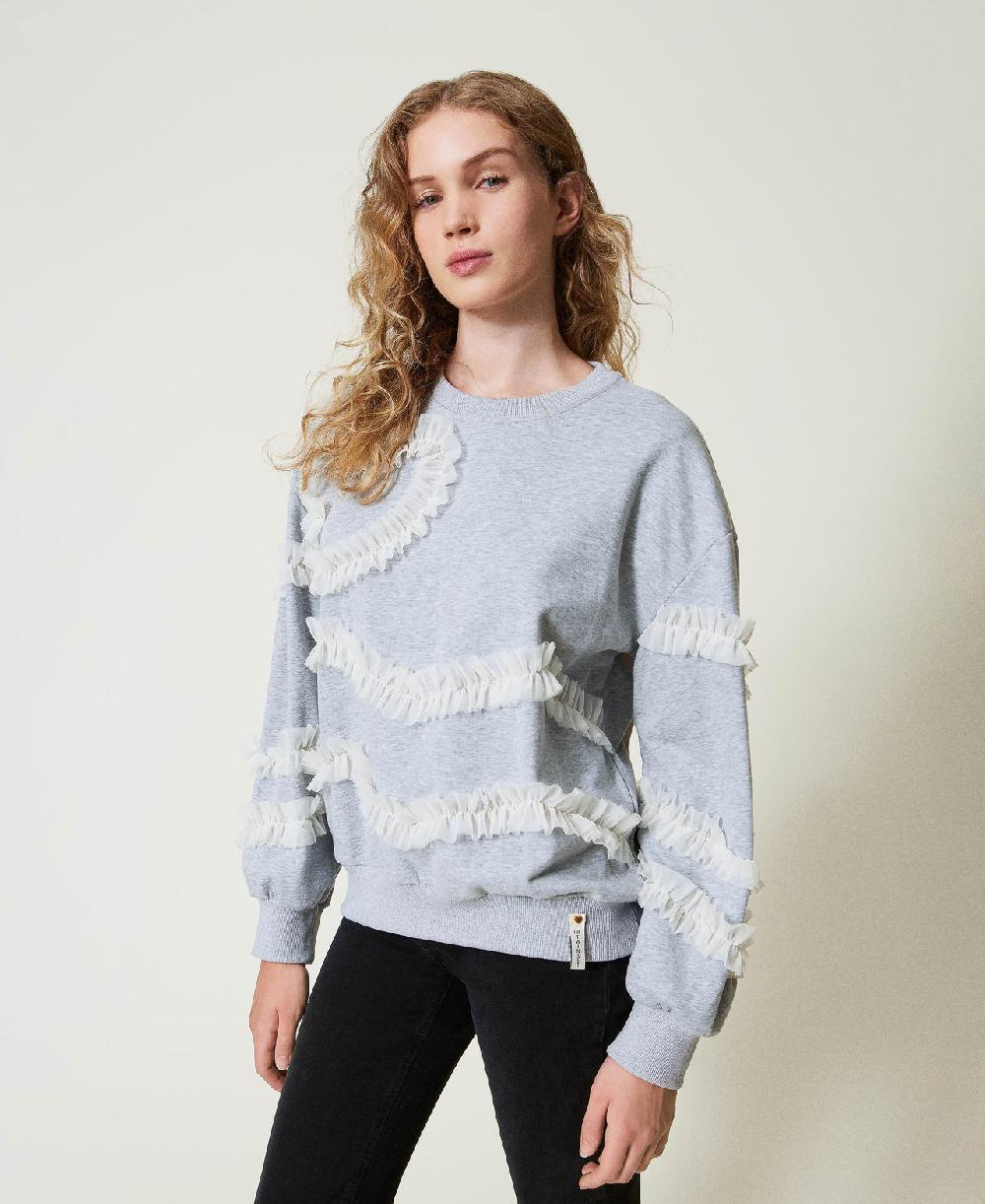 Scee by twin set Felpa mélange con volant in tulle Black Friday Prezzi
