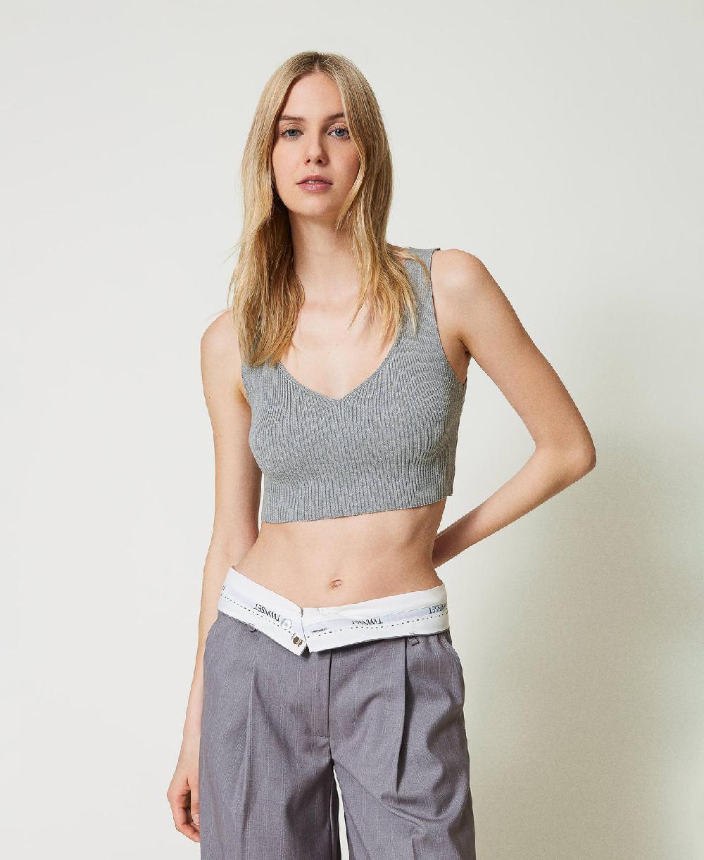Scee by twin set Top cropped in maglia a costine 50% di sconto per tempo limitato