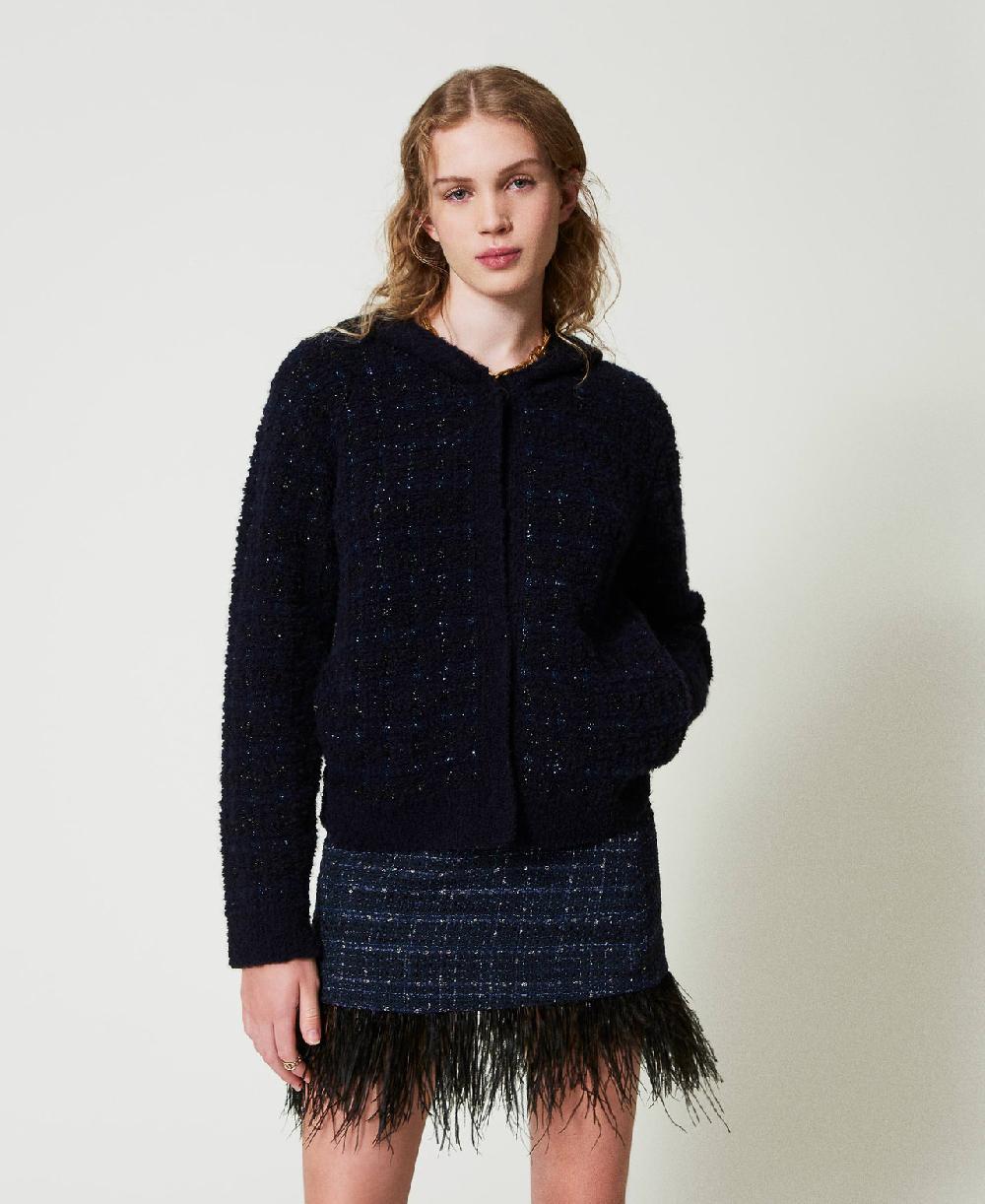 Scee by twin set Minigonna bouclé con piume Nuovo